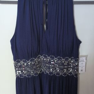 R&M Richards Sequin Embellished Blue and Silver Maxi Gown